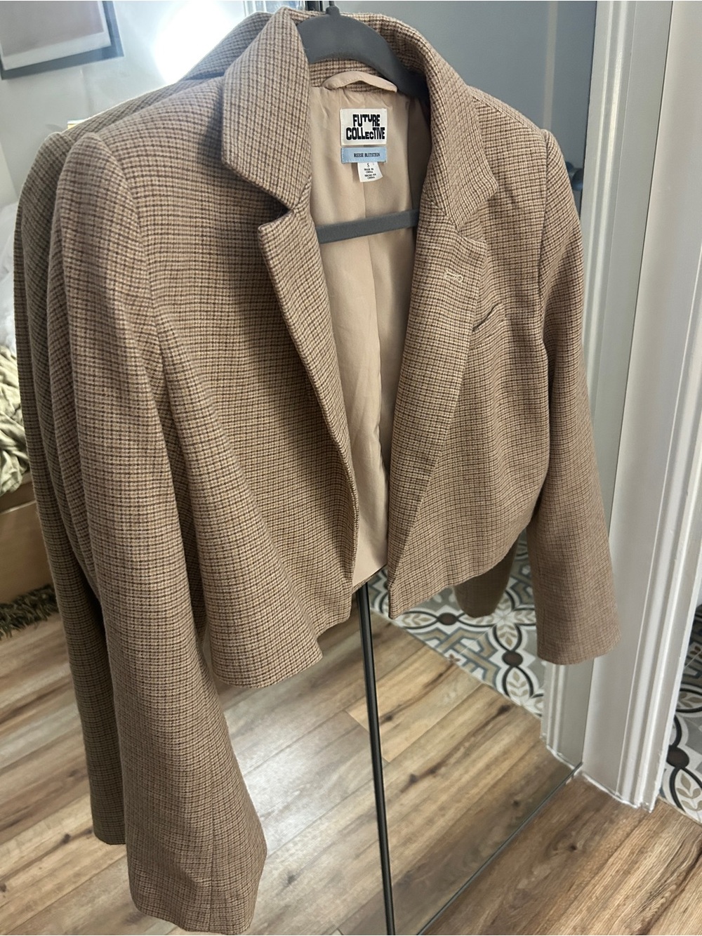 Cropped Tan Checked Blazer Jacket - Future Collective
